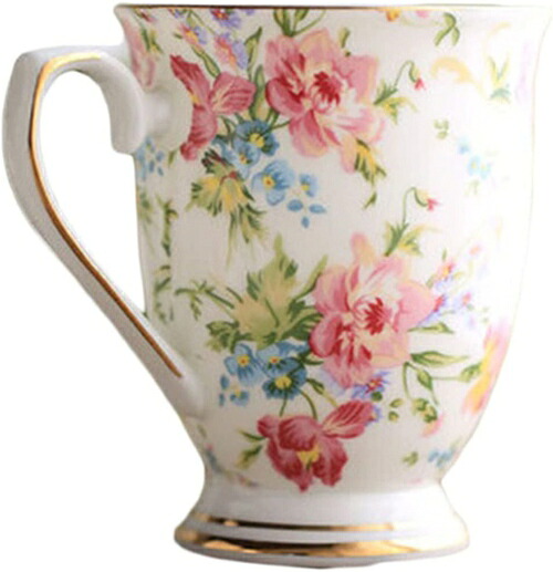 金縁マグカップ 全6種 磁器 400ml 食器 かわいい おしゃれ ギフト 贈り物 花柄 キッチン レディース お祝い プレゼント コップ 大容量 スタイル6-ホワイト 結婚祝い 新生活 誕生日 可愛
