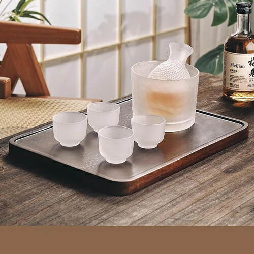 冷酒器 ガラス徳利セット 和酒徳利セット 徳利 とっくり おちょこ 日本酒 冷酒耐熱ガラス ボトル 盃 燗瓶 和風 和酒器 シンプル ６点セット トレイ付き お花見 宴会 父の日 結婚祝い 誕生日プレ