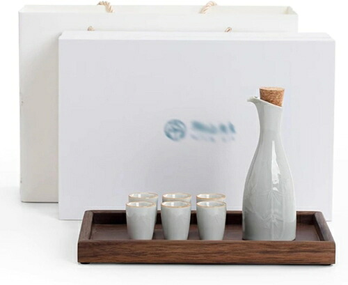 酒器 セット 徳利 おちょこ ぐい呑み 竹 清酒 日本酒 ボトル 酒盃 トレイ シンプル おしゃれ 陶磁器製 ギフトボックス付き お酒入れ 130ml 結婚祝い キャンプ 来客 家庭用 誕生日の贈り物