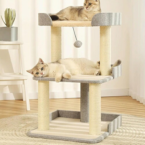 シニア ジャンプの苦手な猫ちゃん 登りやすいステップ 階段タイプ 低い段差 広いステップ ねこ 爪とぎ カラー1 キャットタワー 44.5cm 猫タワー ミニ 低い 小型 スリム 据え置き 猫 爪研ぎ