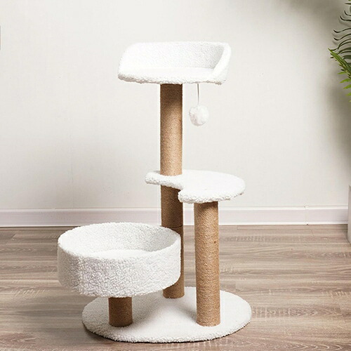 かわいい キャットタワー 低い ホワイト スリム 家庭用 ソファ横 省スペース 展望台 50*38*80 猫ベッド ペット用品 ミニ 子猫やシニア猫 爪とぎ 猫タワー 小型 小さめ 据え置き 爪研ぎ