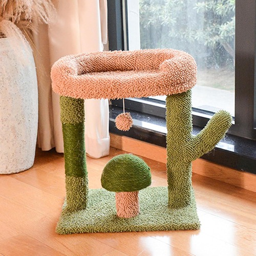 キャットタワー グリーン 猫ハウス ベッド 麻紐爪とぎポール ペット用品 スリム 猫用 猫タワー おしゃれ かわいい インテリア 据え置き 爪とぎ ねこおもちゃ コンパクト 42cm 省スペース 運動