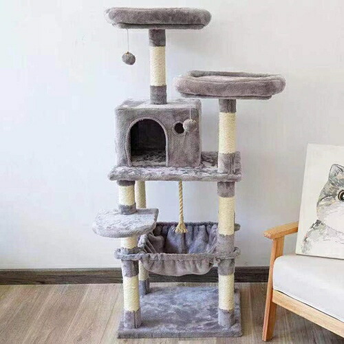 据え置き キャットタワー 大型猫用 おしゃれ 55*45*140 耐荷重 猫タワー 多頭飼い 安定性 猫ハウス 爪とぎ 猫おもちゃ 天然サイザル麻 運動不足解消 滑り止め 組立簡単 ストレス解消 省ス|Libre777