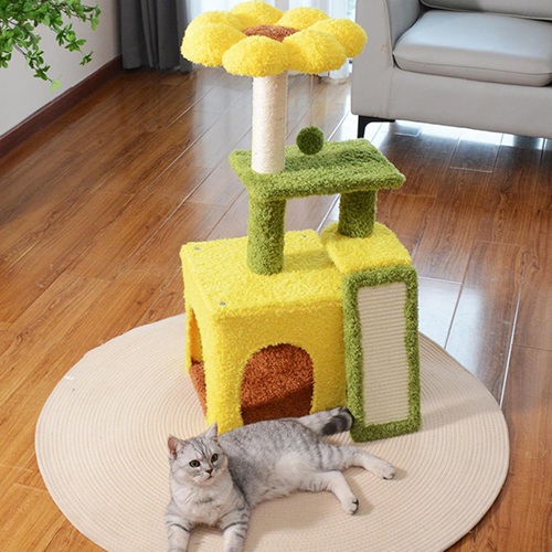 キャットタワー 大型猫用 据え置き おしゃれ イエロー 耐荷重 猫タワー 多頭飼い 安定性 隠れ家 猫ハウス 爪とぎ 猫おもちゃ 40*30*83 運動不足解消 滑り止め 組立簡単 ストレス解消 プレ｜Libre777