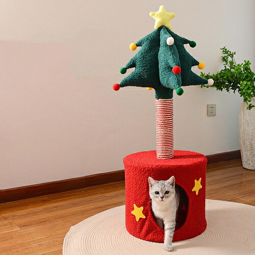 クリスマスツリー 猫ハウス 隠れ家 キャットタワー 猫 爪研ぎ キャットツリー ミニ 猫タワー レッド 低い 可愛い コンパクト 省スペース 35*35*85 据え置き クリスマス雑貨 爪とぎ