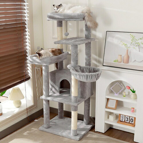 キャットタワー 薄墨色 か細い 端っこ リビング 多頭飼い 猫住み家 洗い濯ぎ飾り気の無い 爪とぎ極点 55*45*145 キャットタワー 大型猫用 パウダーコンパクト 据え付け型 猫円柱 猫の手あそび 見晴らし台 猫 猫用爪とぎ-爪ケア用品
