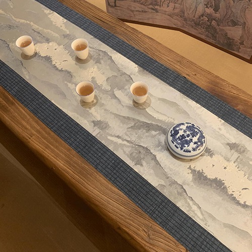 テーブルランナー ランチョンマット 防水 和風 食卓ランナー テーブルセンター レトロ 竹柄 撥水 テーブルセンタークロス 軽量 長机用 家庭用 パーティー オールシーズン 山水柄 白色｜Libre777