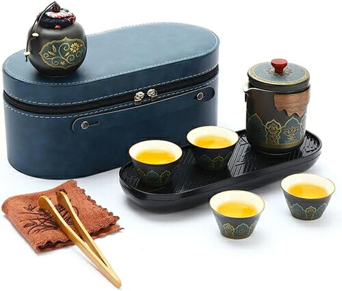 旅行ティーセット 急須 茶器 茶器セット 湯呑みセット 収納バッグ付き 茶器揃 陶磁茶具セット 茶皿 茶器トレー ティートレー ティーセット 茶具セット 陶器 中国茶器|Libre777