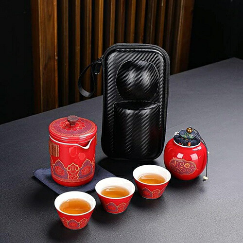 茶器 茶の入れ 湯飲み 急須 茶の缶 1ポット 3杯屋外旅行用 快客 ラベル用茶器セット 超コンパクト収納 アウトドア 旅行 お出かけ用 茶器 収納バッグ キャンプ 陶器製 中国茶/日本茶/紅茶 登山｜Libre777