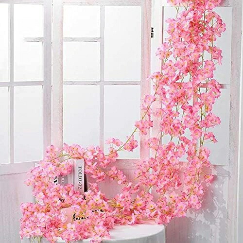 桜 ガーランド 1.8m 飾りつけ 造花 桜 藤の花 手作り 胸花 人工観葉草木 見せびらかす アイビー 135花 サクラ色 ガーランド 桜の時節 バス発着場かざり付ける用 映画化用 ホームデコ 母の日 華燭の典 ウェディ