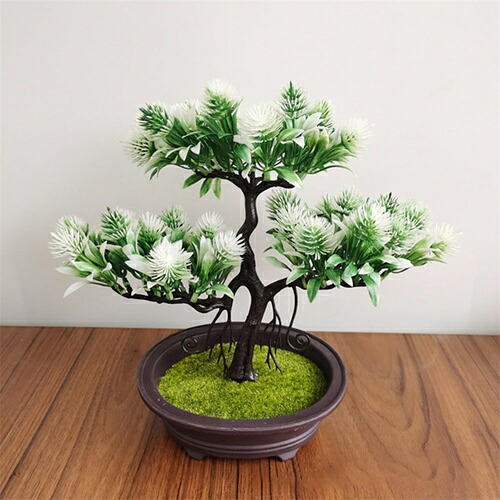 フェイクグリーン 観葉植物 卓上 松 造花セット 本物そっくり 枯れない 世話不要 高25cm*幅30cm 鉢植え 盆栽 インテリア 室内 装飾 置物 転居 新築 退職祝い 贈り物 プレゼント ホワイ