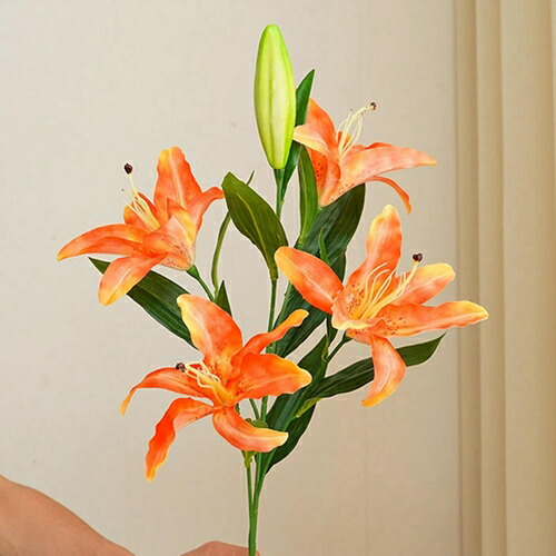 枯れない花 本物そっくり ユリ オレンジ 手作り 造花 5頭 1束 きれい 部屋飾り 喫茶店 写真撮影 美術館 装飾花 母の日ギフト 絹花 花束 フラワー ブーケ 水やり不要 長持ち 飾り花
