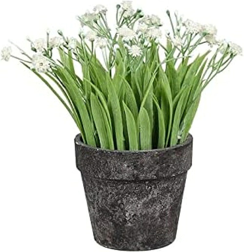 人工植物カスミソウボールパルプ鉢植え組み合わせデスクトップ人工鉢植えプラスチックフラワーグリーンプラント造花シミュレーション盆栽、グレーイエロー