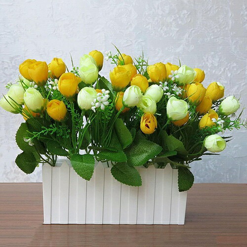 田園風 木柵 造花セット 鉢植え 枯れない花 イエロー 本物そっくり 長持ち 水やり不要 開店祝い 玄関 造花芸術 リビングルーム 美術館 撮影用小物 パーティー 人工観葉植物 造花 飾り花