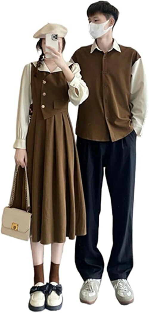 ジュタオピン ペアルック シャツ カップル レディース ワンピース メンズ シャツ ペア カップル トレーナー お揃い ペア服 長袖 シャツ 春 秋 冬 服 コーデ ペアルック カップル 服 彼氏 彼