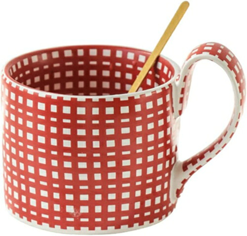 マグカップ 水彩風 400ml 幾何学 コーヒーカップ ティーカップ コップ かわいい 格子柄 菱形柄 レッド ストライプ 陶器 マグ ティーカップ 朝食 牛乳 ジュース ホーム オフィス 家庭用 男