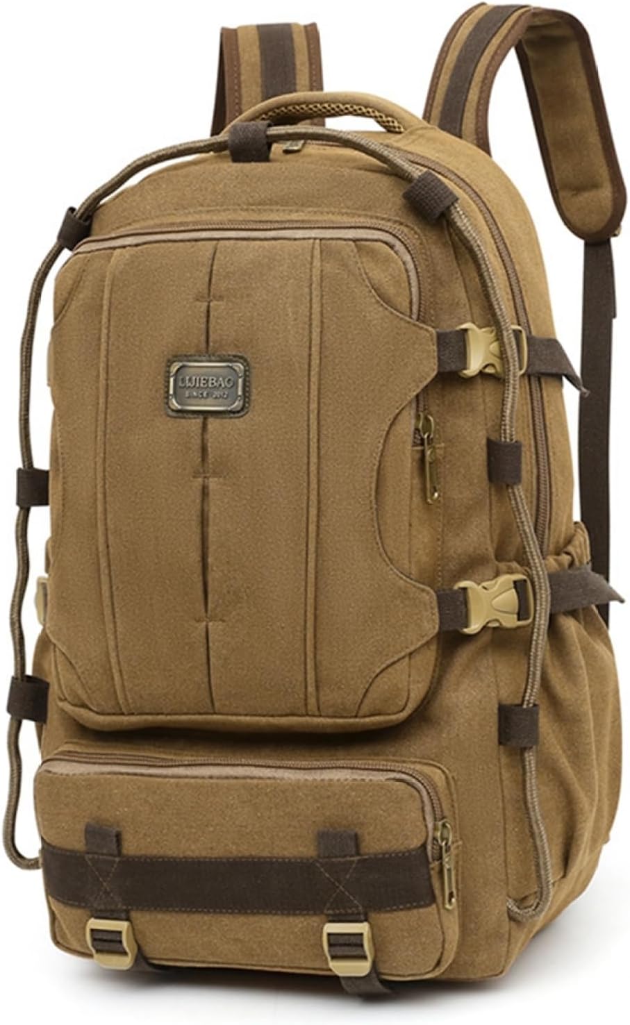 リュックザック キャンバス 37*24*54cm レトロ 耐摩耗 軽量 多機能 大容量 丈夫 バックパック ナップザック スポーツ アウトドア 登山 キャンピング 徒歩 ハイキング 旅行 通勤 通学｜Libre777