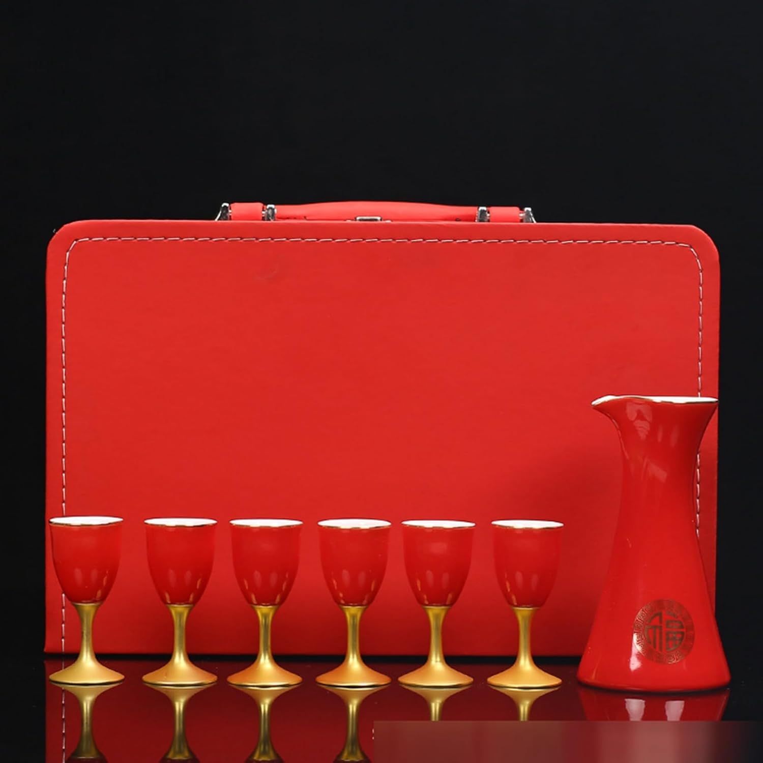 酒器セット 陶器 中華風 7点セット 酒器ぐい呑み 徳利+お猪口6個 おちょこ とっくり セット 酒盃 ボトル ギフトボックス付き 上品 シンプル 焼酎 清酒 冷酒 宴会 来客 敬老の日 誕生日の贈り