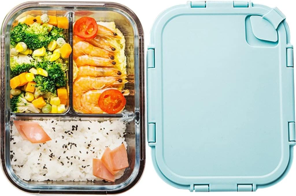 おべんとう箱 電子レンジ加熱ガラス弁当箱、 2コンパートメント/ 3コンパートメントポータブルランチボックス、 大容量食品容器 (Color : Blue Size : 3 grids) 13,323円