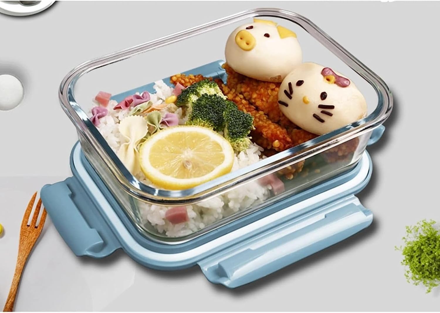 弁当箱 ランチボックス 耐熱ガラス 汁モレ防止 パッキン一体型 食事準備容器 長方形 4点ロック 耐熱耐冷 冷熱兼用 開けやすい ランチ容器 クリア容器 食器洗い機可 食事準備コンテナボックス 収納ケ|Libre777
