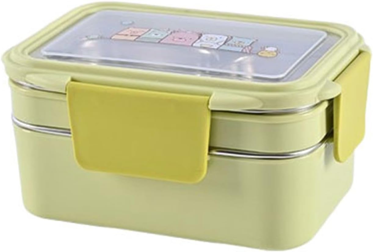 2段 保温弁当箱 保存容器 フードコンテナー ステンレス 軽い イエロー弁当箱 学生 通勤 可愛い おべんとう箱 仕切付 電子レンジ対応 耐熱 密閉 汁漏れしにくい 冷蔵庫対応 洗いやすい 果物 ご飯