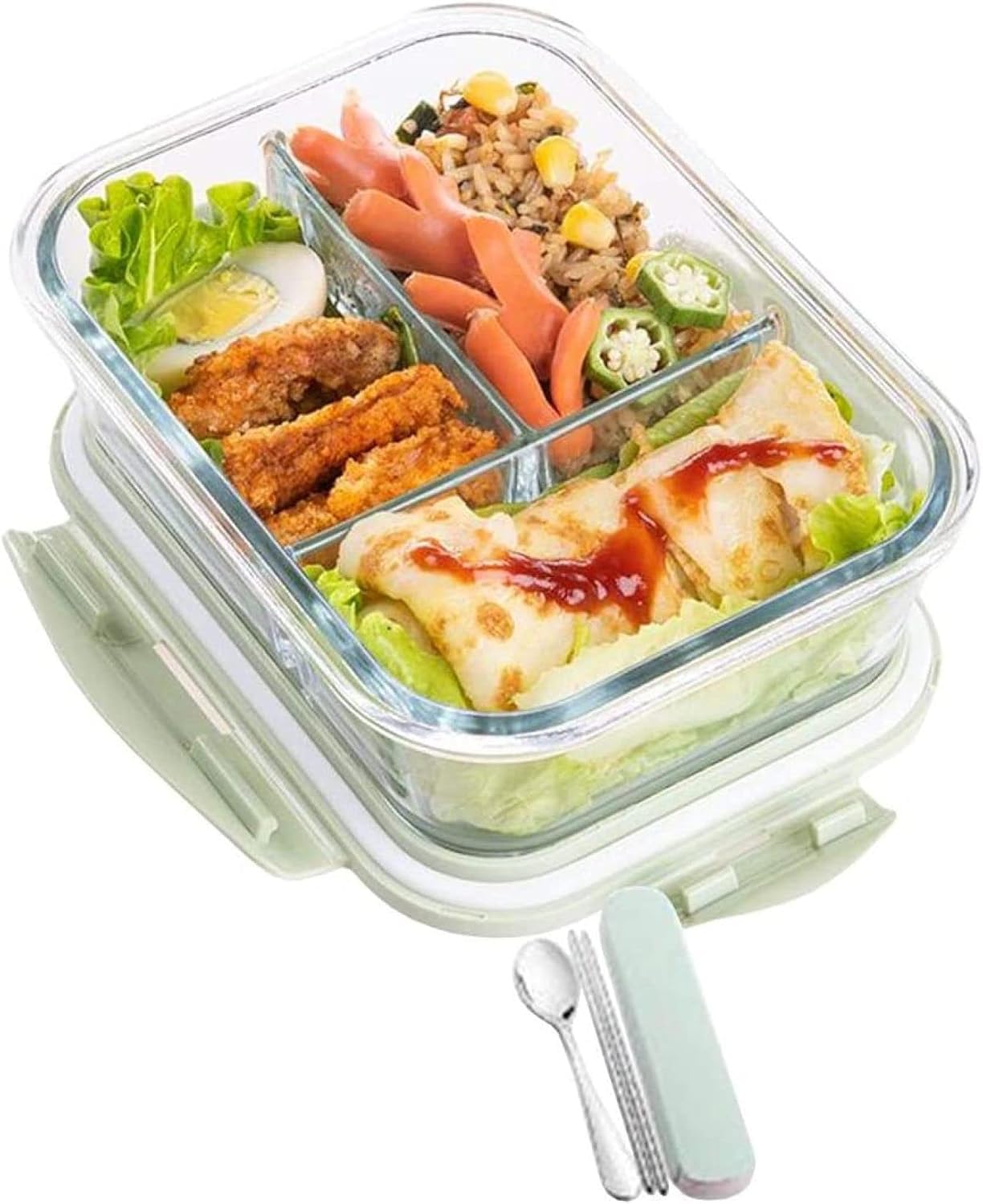 弁当箱 段 耐熱瑠璃 携帯型 矩形 おべんとう箱 澄み切った 2つ間仕切り/3つ間仕切り 漏れない弁当箱 大電気容量 お弁当箱 亭主もち 成人男性 耐熱耐冷 食器洗い機可 オーヴン可 氷る可 夕御飯ボックス席 4点ロ キッチン用品・食器・調理器具-弁当箱・弁当袋