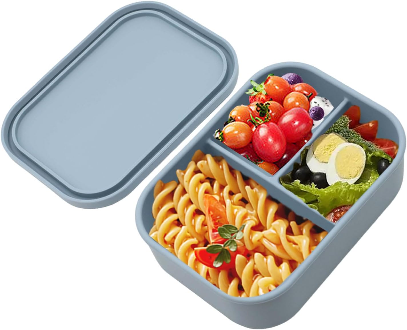 ケイ素樹脂弁当箱 夕御飯入れもの 3区劃 捉え所のない甲殻食料雑貨類立場のシリコンランチボックス 蓋付き添い人 目こぼし押しとどめる オーヴン\u0026食器洗い機相応う 電気容量25薬局衡オンス グレイッシュブルー 大人用弁当箱-弁当箱・水筒-弁当箱・弁当袋
