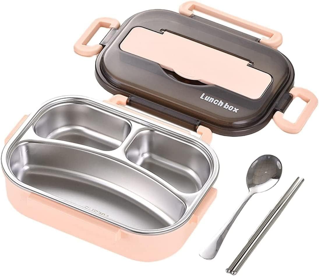 弁当箱、夕御飯ボックス席 間仕切り一体型保護すること入れもの、 保温夕御飯ジャー べんとう箱 、大電気容量、持っていく助けになる、男女兼用 (サクラ色 3グリッド) 弁当箱・水筒-キッチン用品・食器・調理器具