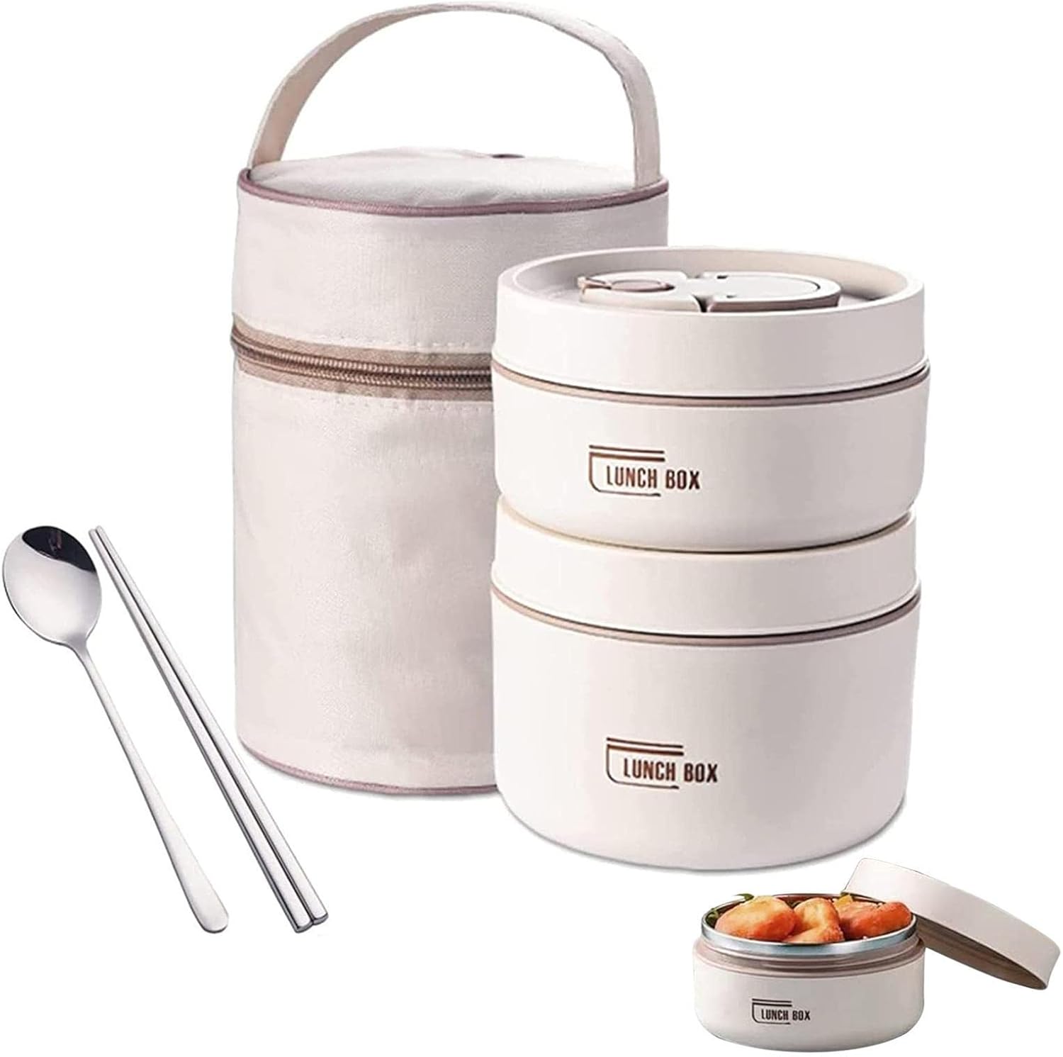 断熱弁当箱 - 積み重ね可能な断熱ランチボックス - ランチバッグ付き携帯用食品容器、積み重ね可能な漏れ防止ステンレス製食品容器