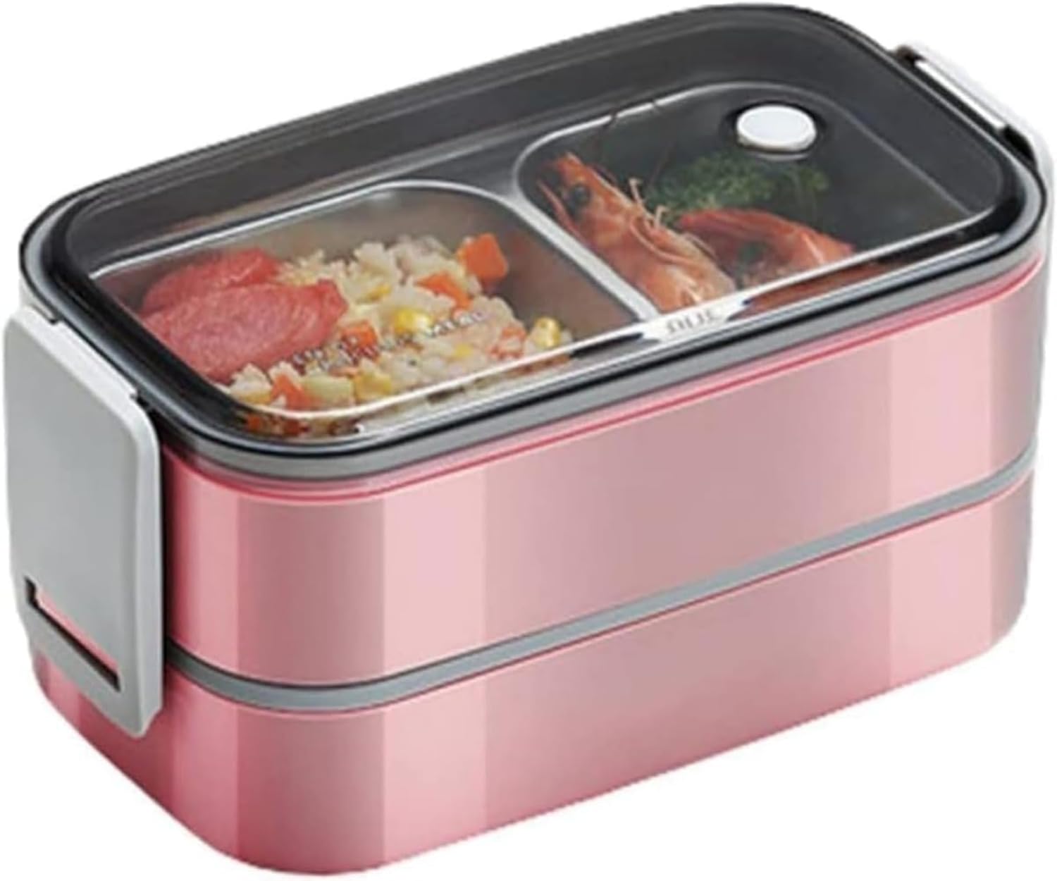 ステンレス弁当箱ご飯容器 ランチジャー おかず容器 おべんとうはこ 保温弁当箱 分格デザイン 滑り防止 大容量 抗菌 密閉 漏れない 電子レンジ対応 サラリーマン 携帯便利 真空断熱 ホワイト (ピン