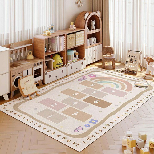 ゲームマットプレイマット カーペット PUレザー PVC 拭ける 汚れ防止 防水 ゲーム 遊べる 厚め 子供部屋 床保護 転倒防止 防滑防音 チェアマット 数字と色 教育学習\u0026ゲームラグ 洗える ペッ