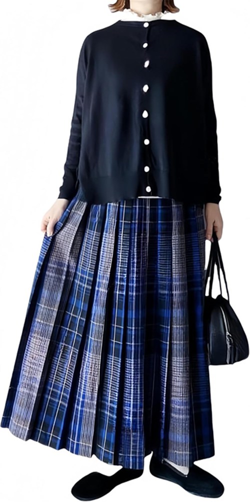 レディース セットアップ ニットカーディガン＆プリーツスカート 上下２点セット スカートスーツ ロング丈 秋服 冬服 トップス アウター チェック柄 グルーネック シングルボタン 長袖 カジュアル ゆ｜Libre777