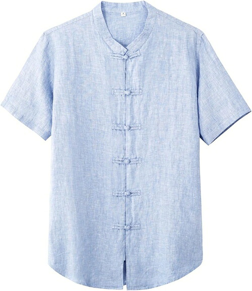 メンズ リネンシャツ 半袖 シャツジャケット チャイナボタン 開襟 おしゃれ シンプル 無地 カジュアル 夏服 春秋服 吸汗 透湿 耐久 薄い コンフォート 窮屈感のない バイキング 運動 青 2XL｜Libre777