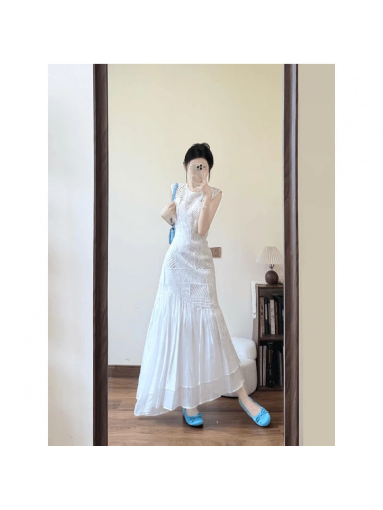 衣装 ロング衣装 マキシ衣装 レディース ノースリーブ 透かし編み スピード競技 うつり変わり Ａ伝達ルート ご機嫌酉の方角 体型覆いかぶせる 着痩せ 細押し出し 脚長成り行き 白 白いこと 旅する たまり場 会う約束 お出かけ 心地好い 夏時御休み 冷やりとした