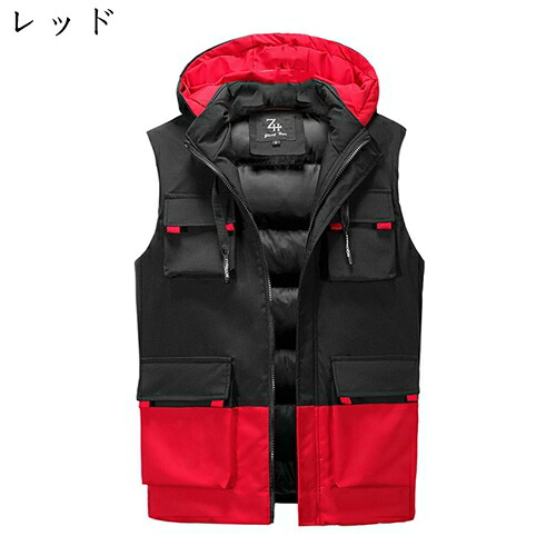 バイカラー ダウンベスト メンズ 冬 防寒 保温 厚手 綿 軽量 ジップアップ ポケット 袖なし フード 中綿ベスト 無地 カジュアル 重ね着 おしゃれ?スポーツ 父の日 ベスト アウター 大きいサイズ M-6XL展開