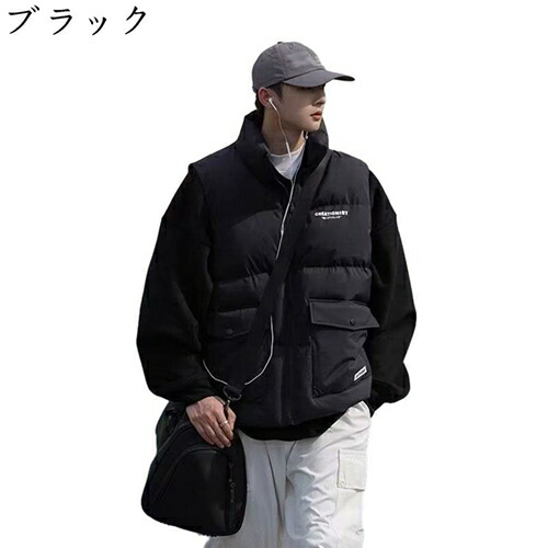 冬 メンズ ダウンベスト スタンドカラー ジップアップ 袖なし ポケット付き 中綿ベスト 防寒ベスト 保温性 綿 秋冬 大きいサイズ ゆったり アウター 英字柄 ファッション シンプル 通勤着 通学 アウトドア
