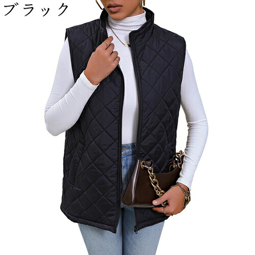 落ち込む限りない レディース 立ち襟 ともし火掛け目 ジップアップ 衣嚢 ノースリーブ 中綿限りない 防寒着 生あたたかい 歳月冬 途轍も無い大きさ ゆったり 着痩せ パファーベスト 流行り物 分かりやすい 御部屋着 細工物