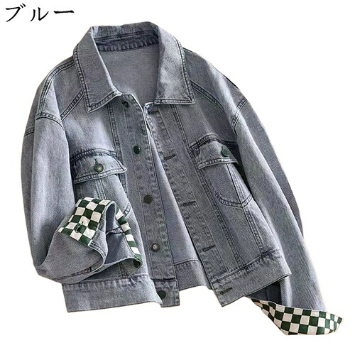 チェック柄 デニムジャケット レディース Gジャン ライトブルー 春秋 防風 薄手 ショート丈 着痩せ おしゃれ 学院風 きれいめ カジュアル お出かけ 通学 通勤 着回し アウター 大きいサイズ