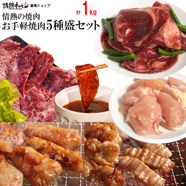 焼き肉 焼肉 メガ盛り 計1kg お手軽焼肉5種盛セット バーベキュー BBQ 牛肉 肉 食品 にく 北海道沖縄配送は別途送料追加