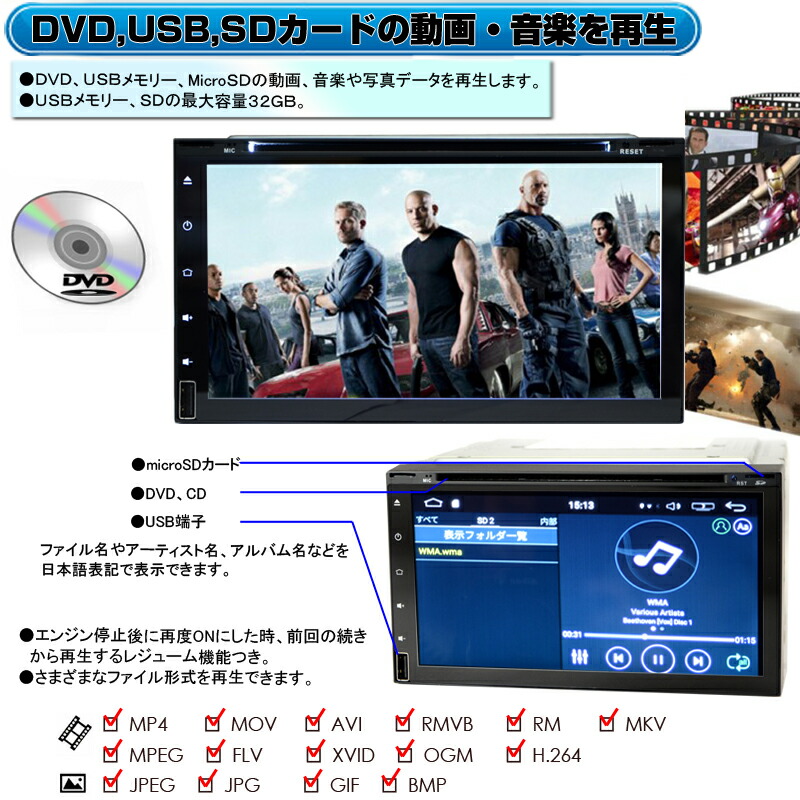 楽天市場 一年間保証 車載カーナビ ７インチcprm対応 Android Dvdプレイヤー アンドロイドカーナビ Dvd Cd Sd Usb ラジオ Bluetooth 16gbhdd スマートフォンiphone Wifi無線接続 Wowauto 2din 車用ナビ ｊｏｎｊｏｎ