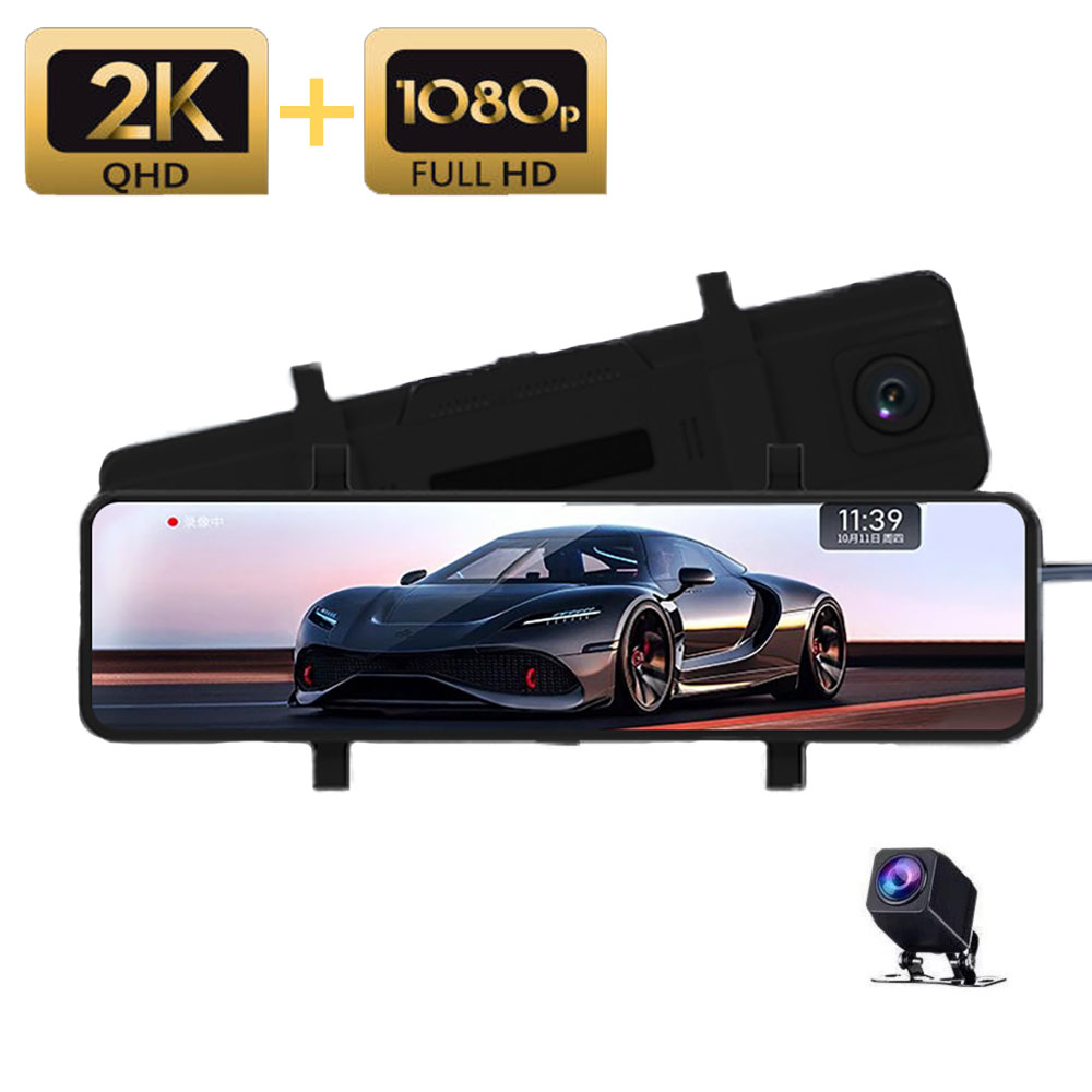ドライブレコーダー ミラー型１２インチバックミラーモニター 2K フルHD タッチパネル スマホとリンク 録画映像確認 前後同時録画 録音 バック自動切り替え カメラ付き スピーカー バックミラーモニター アプリ連携 170度広角 衝撃