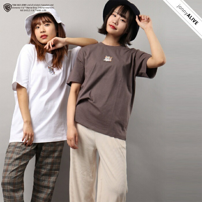 楽天市場 山分けクーポン 絶賛配布中 トムとジェリー Tシャツ 半袖 人気 コラボ ワンポイント フロント 刺繍 Tom Jerry トム ジェリー M L Ll グレー 白 ピンク 緑 紫 Power To The People メール便5 Ss10 楽天イーグルス感謝祭 Jonnyalive ジョニーアライブ