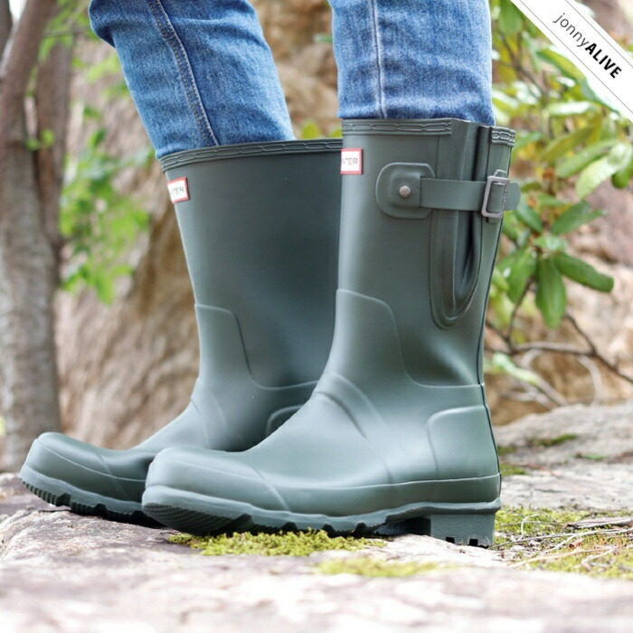 12月スーパーsaleの Hunter 国内正規品 雨 防水 ウォータープルーフ イギリス プレゼント ラバー ブーツ 黒 緑 Mfs9079rma 梅雨本番 10 オフクーポン Hunter Mens Original Side Adj Short メンズ オリジナル トールスライド アジャスタブルブーツ ハンター