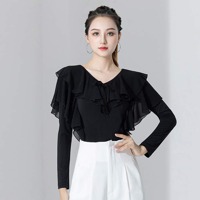 楽天市場】社交ダンス トップス 長袖 胸元フリル ラテンダンス 衣装