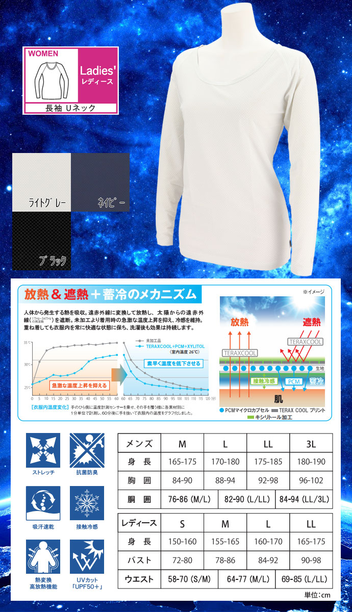 今日だす レディース 女性用 テラックス長袖ｕネックアンダーウェア アクセル