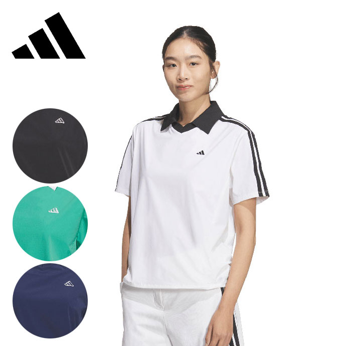 最大10%OFFクーポン発行中【04/02～04/14】 ゴルフウェア アディダス スリーストライプス 接触冷感 スキッパー ウーブン 半袖ポロシャツ レディース 春 夏 26SS 7,722円