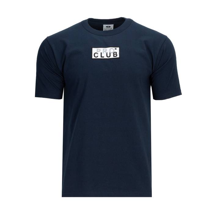 Pro Club 【 Heavyweight Embroidered Box Logo Tee Mens Navy 】 ボックス席 ロゴタイプ ティーシャツ メンズ 紺色 米国海軍