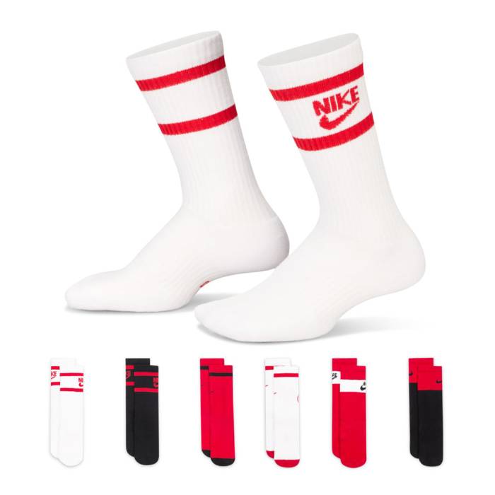 ナイキ Nike 【 6 Pack Youth Everyday Cushioned Crew Unisex White/Black/University Red Multi Designs 】 子供用 クルー ユニセックス 白色 ホワイト 黒色 ブラック Red 赤・レッド