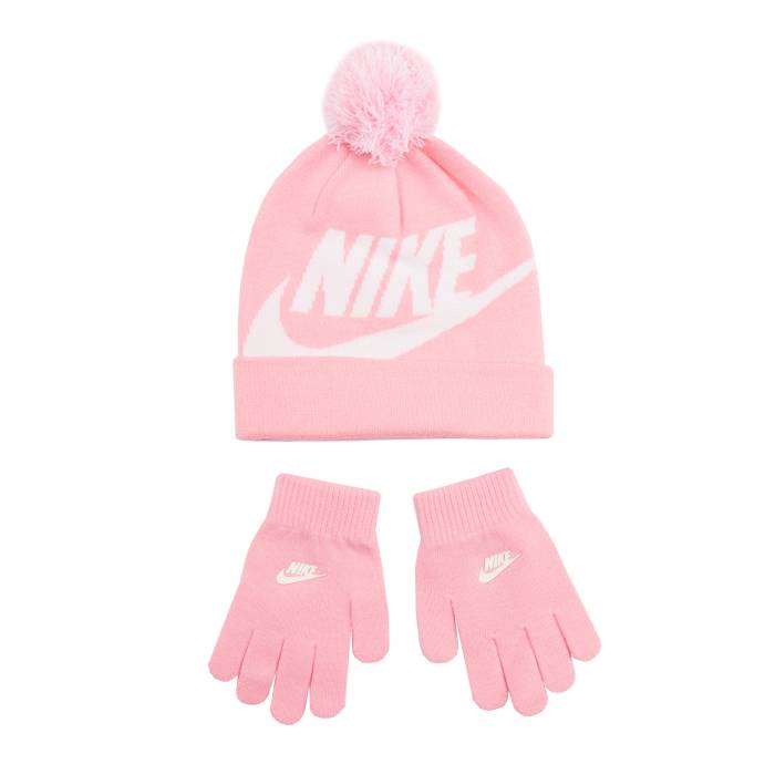 ナイキ Nike 【 Youth Swoosh Pom Beanie & Glove Set Unisex Pink/White Logo 】 子供用 Swoosh スウッシュ・スウォッシュ キャップ 帽子 グローブ グラブ 手袋 ユニセックス pink ピンク 白色 ホワイト ロゴ