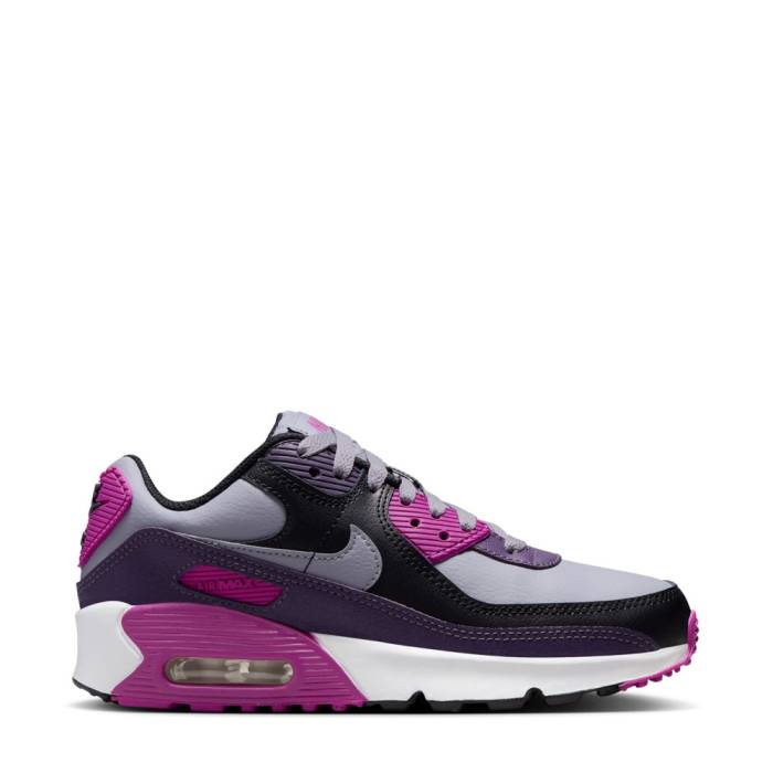 ナイキ Nike 【 Air Max 90 Youth Cement Grey/Purple/Cement Grey/Black 】 マックス ジュニア キッズ 灰色・シメント 灰色 グレー Purple 紫・パープル 黒色 ブラック｜スニケス